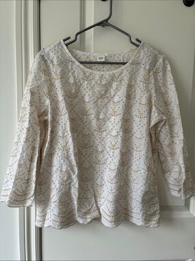 GAP Cream Eyelet Embroidered Long-Sleeve Top